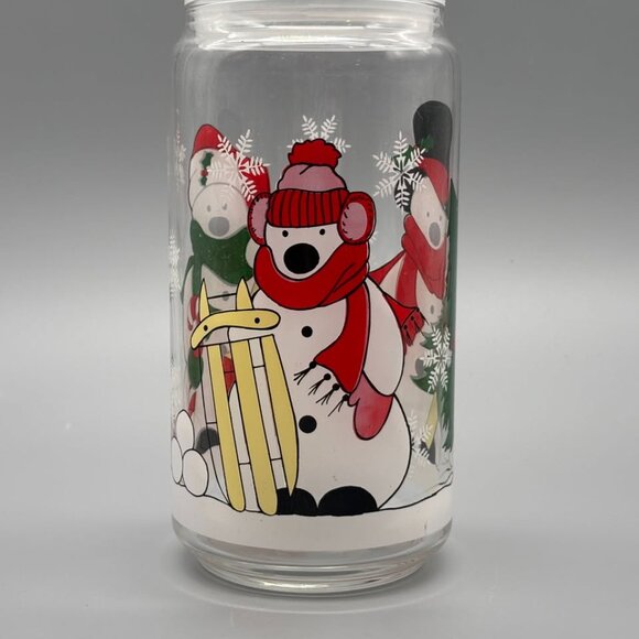Vintage Glass Christmas Jar with Snowman Design and Lid Holiday Kitchen Storage - Picture 3 of 5